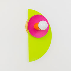 Neon Colored Modern sconce in chartreuse and bright pink with orange details