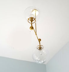 minimalist designlarge glass globe and brass ball chandelier ceiling fixture raw brass mid century dining room light fixture