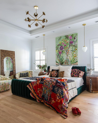 Modern floral chandelier in an eclectic bedroom design