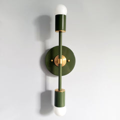 Olive Green & Brass two light wall sconce or flush mount ceiling light fixture