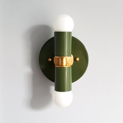 Brass and Olive Green small two light wall sconce