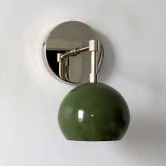 Mid century modern olive green and chrome wall sconce
