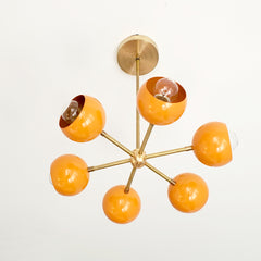 Orange and Brass mid century modern small chandelier