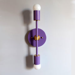 Pastel Purple and Brass two light wall sconce or flush mount ceiling light fixture with two sockets