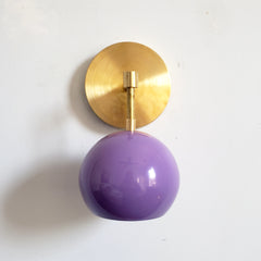 Brass and Light Purple Wall sconce midcentury inspired colorful lighting
