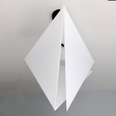 Triangular Origami Acrylic Pendant light with black hardware.