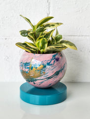 pastel pink, teal, and gold marbled houseplant planter pot or vase