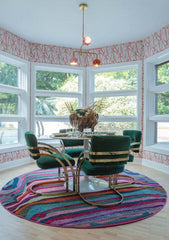 Colorful Dining room in pinks and greens