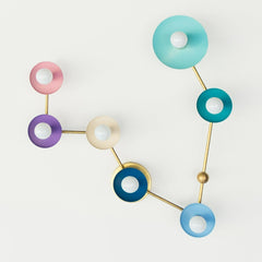 Pisces colored wall sconce or flushmount ceiling light in the shape of the Pisces constellation.  Astrology based lighting