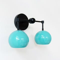 Tiffany Blue and black two light wall sconce mid century modern lighting