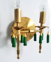 brass gold tassel two light sconce modern victorian lighting 