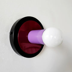 midcentury art inspired multicolored purple wall sconce of flush mount ceiling light fixture by Sazerac Stitches