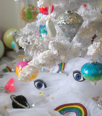 Rainbow Space Disco Christmas Tree Skirt 48" diameter