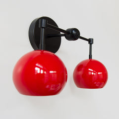 red and black two light mid century modern wall sconce