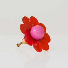 red and pink daisy drawer pull or cabinet knob.  Perfect for refinishing children's furniture.