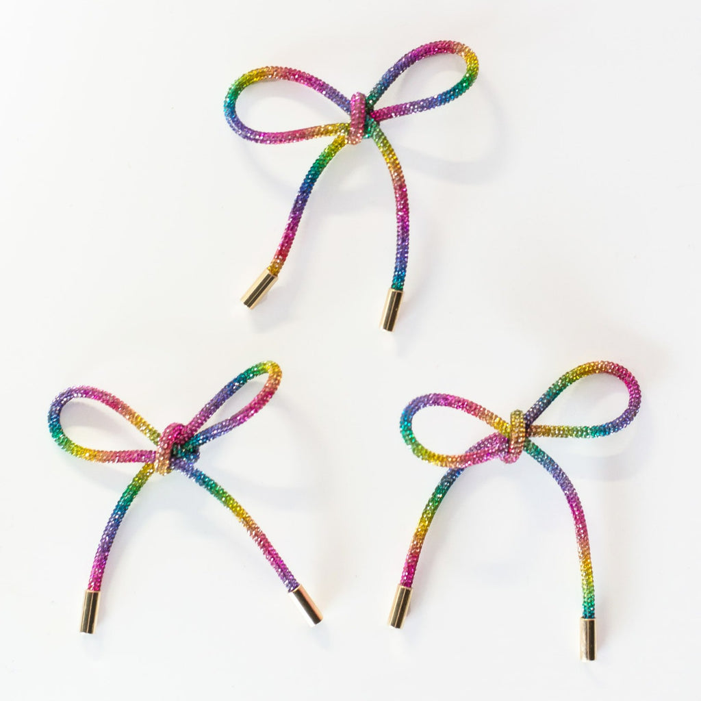 Rainbow Rhinestone Bow Ornaments - Sazerac Stitches