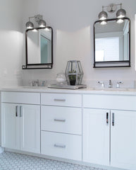 Steel and Chrome midcentury modern inspired light fixture for bathroom renovation ideas