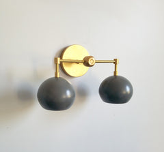 Slate Grey and Raw Brass Two Light modern bathroom wall sconce mid century style