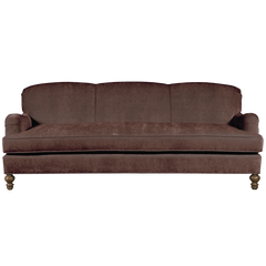 Chocolate english roll arm traditional styled velvet sofa in luxurious velvet fabric