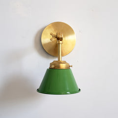 Bright green and Brass modern adjustable cone sconce for open shelving or accent lighting