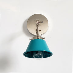 Teal and chrome Adjustable small cone wall sconce midcentury modern lighting with colorful shade by Sazerac Stitches