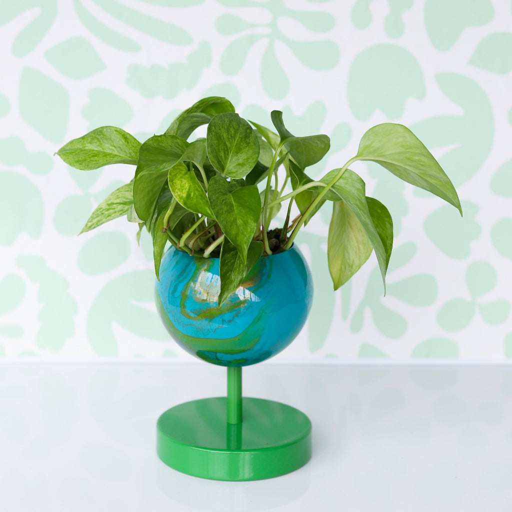 Teal & Green Marbled Lifted Loa Planter