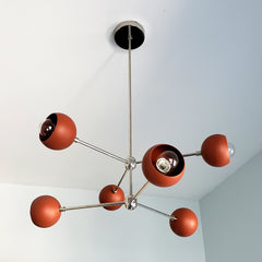 Terra Cotta & Chrome Midcentury modern chandelier with neutral colors