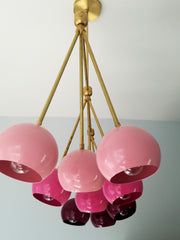 pink ombre modern chandelier for dining room playroom decor or nursery decor stilnovo italian midcentury inspired pink ombre and raw brass hardware details