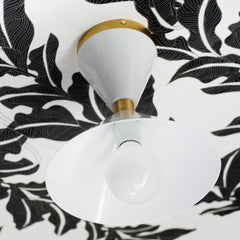 White and Brass midcentury modern flushmount ceiling light