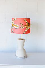 Cream and Marble Table lamp with a pink cheetah lamp shade