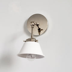 White and Chrome Adjustable Kelly Sconce - midcentury modern inspired wall sconce with a small cone shade