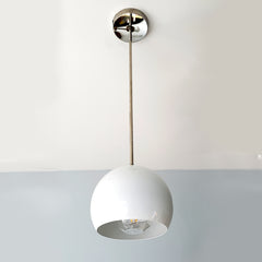 White and Chrome Globe shaped pendant lighting midcentury modern inspired design