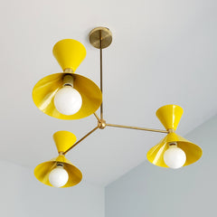 Yellow and Brass MCM style Cone chandelier