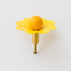 Yellow and mustard tonal floral drawer pull or cabinet pull for monochromatic interiors, kids bedroom decor, bathrooms, retro kitchens, and more.