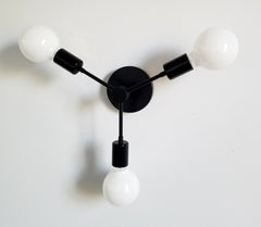 black sputnik inspired industrial midcentury modern wall sconce flushmount ceiling light black powdercoating