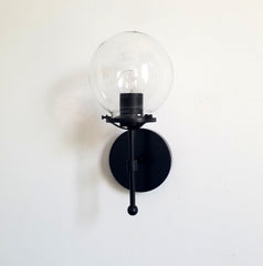 traditional bathroom sconce matte black with clear globe shade modern home wall sconce