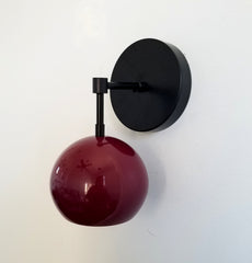 black cherry marroon and black wall sconce jewel tones modern victorian minimalism midcentury modern colorful wall sconce vanity lighting