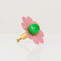pastel pink and bright green daisy drawer pull 
