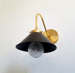 black and brass cone curved sconce open shelving lighting traditional black and gold wall lighting