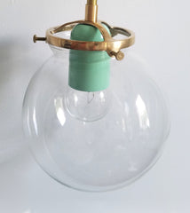 mint brass midcentury inspired globe glass ceiling fixture chandelier lighting