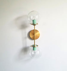 brass and mint wall sconce ceiling flushmount with glass two lights modern fixture