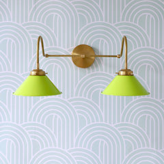 Neon Chartreuse and Brass two light large bathroom wall sconce