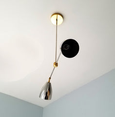 MCM design Chrome and Brass cone mid century modern contemporary sleek chandelier