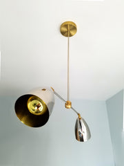 Chrome and Brass cone mid century modern contemporary sleek chandelier