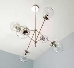 chrome and clear glass angled mid century styled chandelier ceiling light fixture modern design home renovation