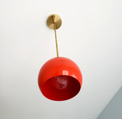 Orange Red and Brass Large Globe Pendant by Sazerac Stitches - midcentury modern design for kitchen renovations, bathroom remodels and more