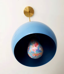 Brass andLight blue midcentury modern inspired globe pendant lighting