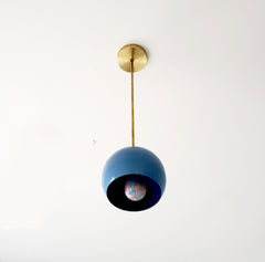 Brass and Light blue midcentury modern inspired globe pendant lighting