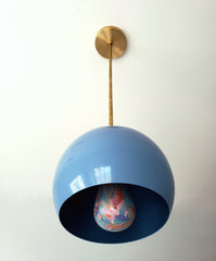 Brass and Light blue midcentury modern inspired globe pendant lighting