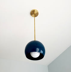 Brass and Blue green large globe pendant shade midcentury modern style